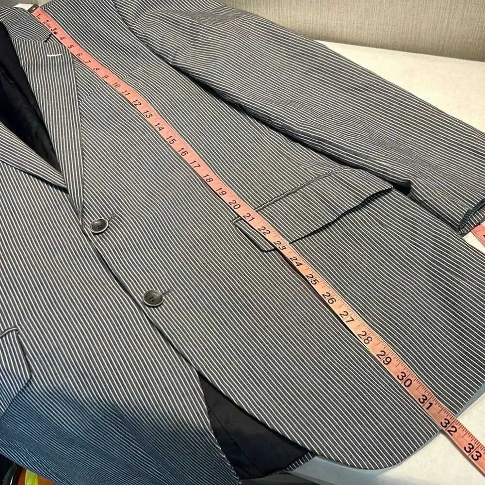 Austin Reed Mens Striped Blazer Sz XLarge Pure Cotton Gray White Suit Coat